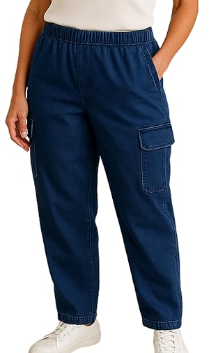 Turtle Bay New York Womens Elastic Stretch Waist Casual Denim Pull-on Cargo Pants