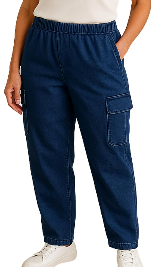 Turtle Bay New York Womens Elastic Stretch Waist Casual Denim Pull-on Cargo Pants