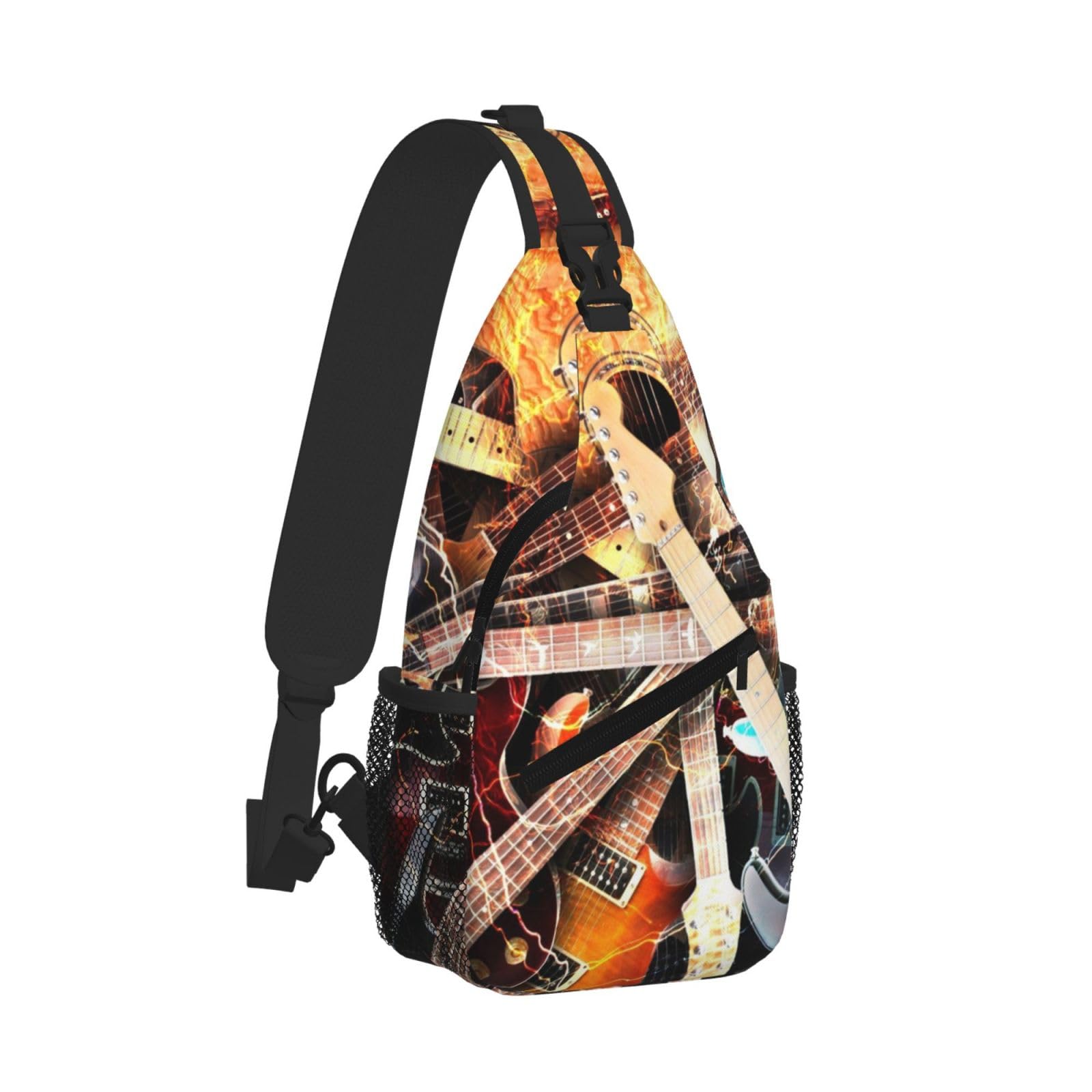 Magiczna gitara elektryczna z nadrukiem muzycznym torba na klatkę piersiową ukośnie torba crossbody na klatkę piersiową, Czarny, Rozmiar Uniwersalny