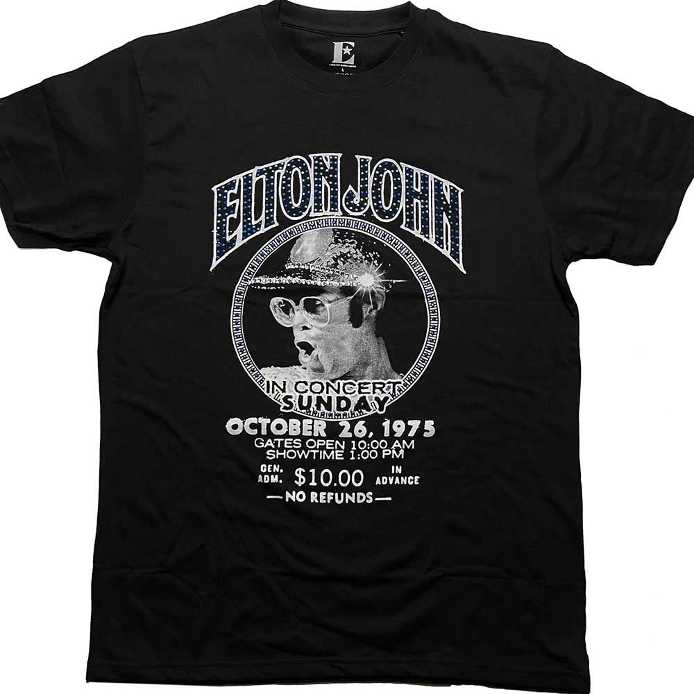 Elton John Unisex Black T Shirt Diamante In Concert Logo Official M