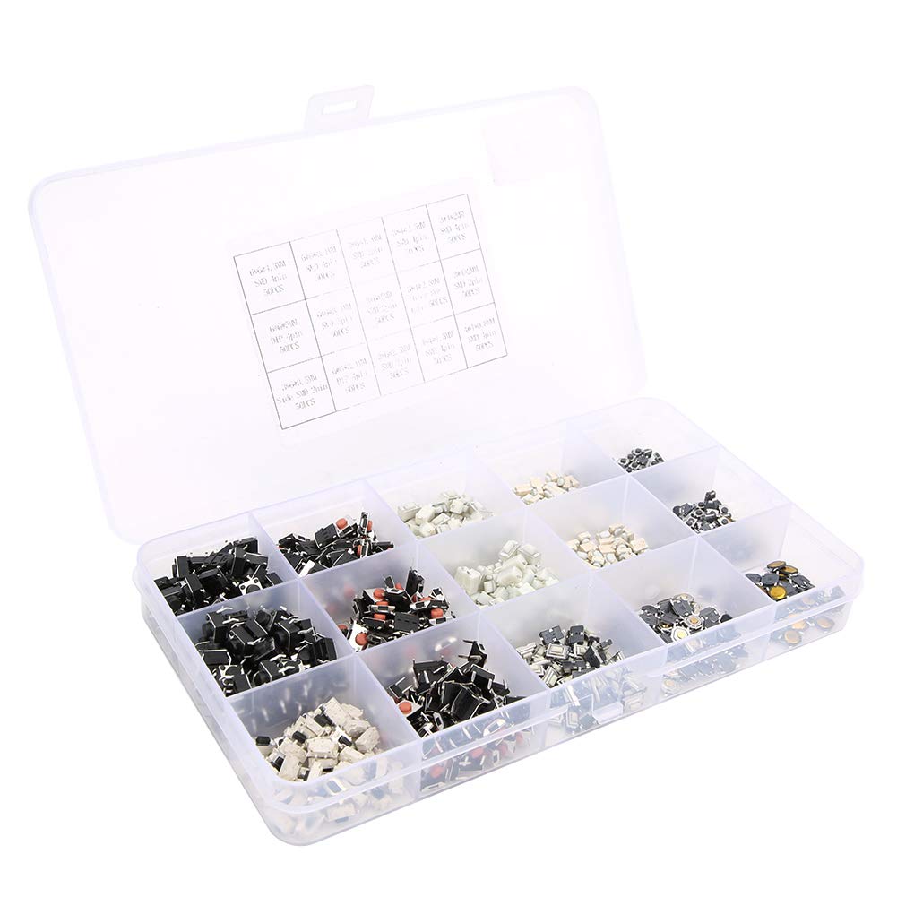 Kit De 250 Interruptores Táctiles - 10 Valores Diferentes, Incluye Caja De Plástico Para Organización