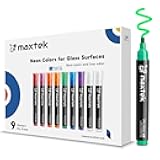 Neon Dry Erase Markers for Glass,Window Markers for Dry Erase Board,Chalkboard,LED Note Board,Acrylic Refrigerator Calendar,Bullet Tip,Low Odor,Assorted Colors,9 Count