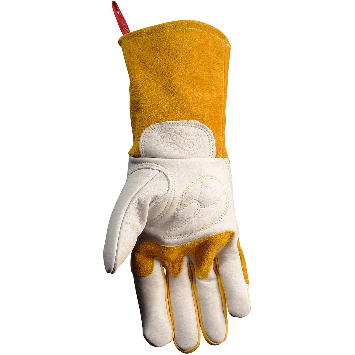 Caiman Guantes de soldadura MIG/Stick de grano de vaca premium, aislamiento trasero de dos capas, sin forro, protector de pulso grande, Kevlar, Kontour, blanco/dorado, mediano (1810-4)