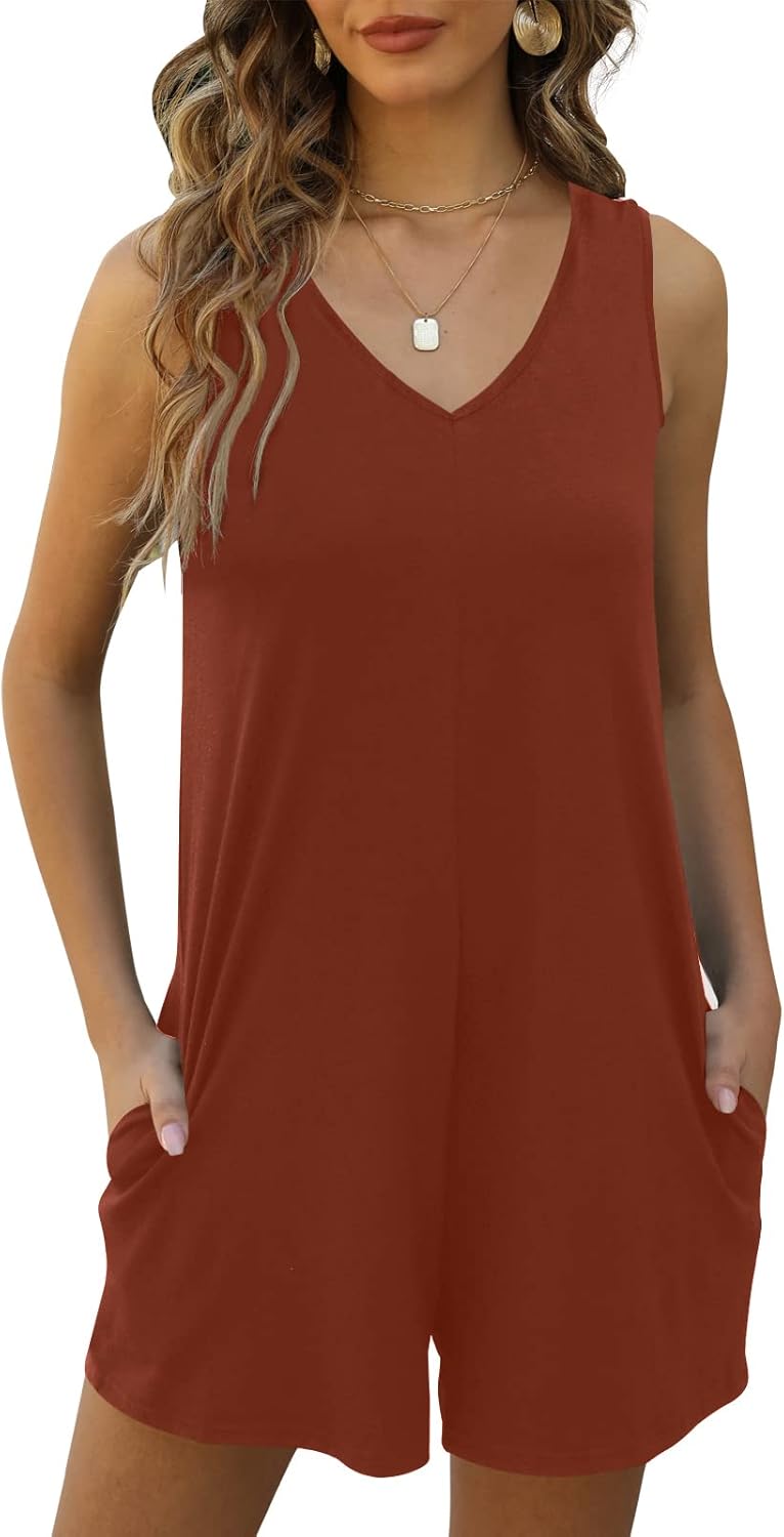 Women’s Summer V Neck Tank Top Romper Sleeveless Loose Casual Shorts Jumpsuit Overalls with Pockets 2025 Clothes