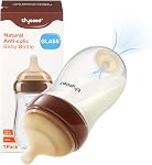 Thyseed Anti-Colic Glass Baby Bottle for Breastfed Infants, Paced Feeding, Breast-Like Newborn Extra Slow Flow Nipple (0m+), 5 oz/160 ml, 1 Pack