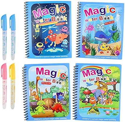 MINISOISO Magisches Wasser Malbuch, 6 Stück Magisches Doodle Malbuch mit Wasserstifte, Wiederverwendbares Magisches Malbücher Water Colouring Book,Wassermalbuch Kinder für 2 3 4 5 6 Jahre Alte, B