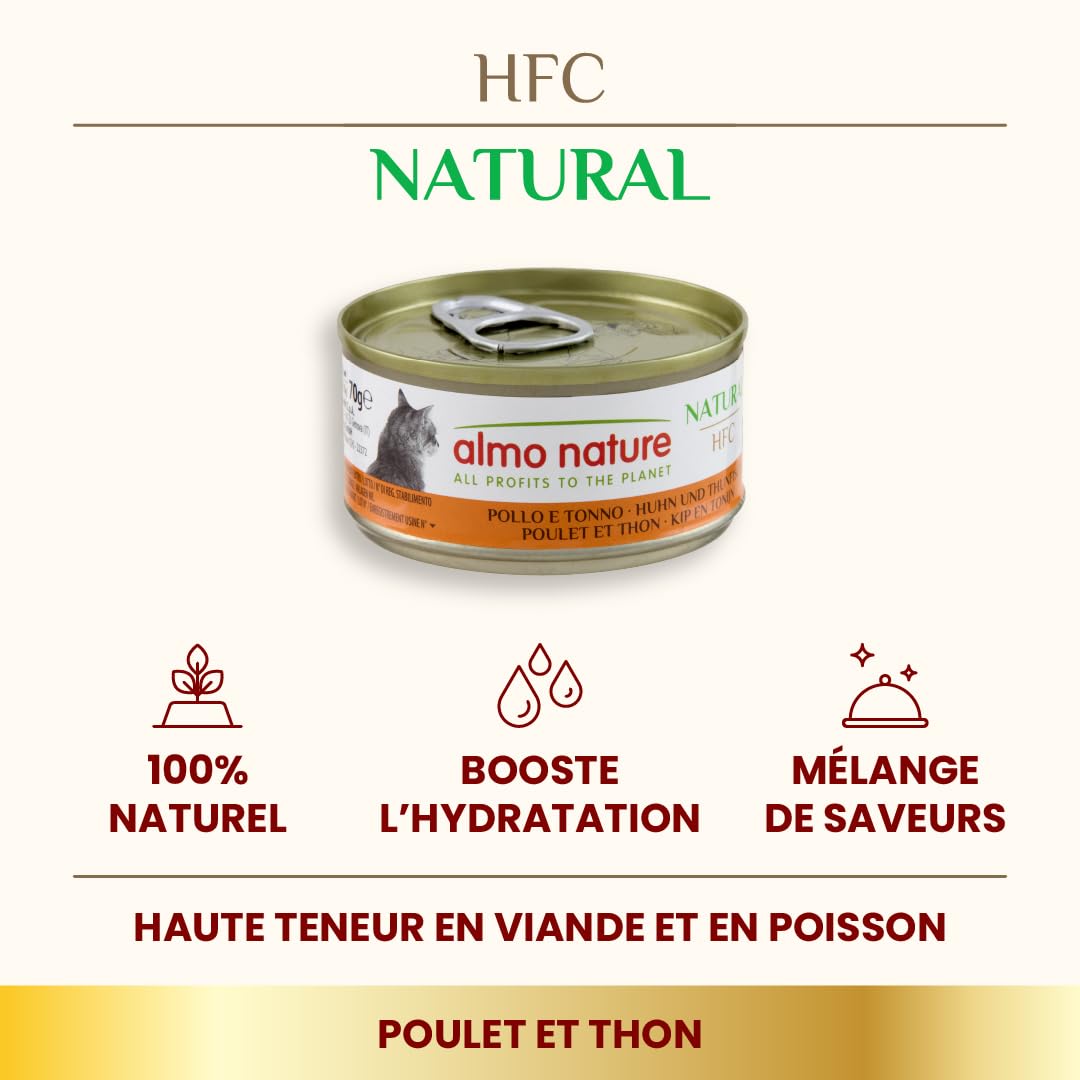 Almo Nature HFC Natural - Nourriture Humide pour Chats - Poulet et Thon - 70g, Lot de 6
