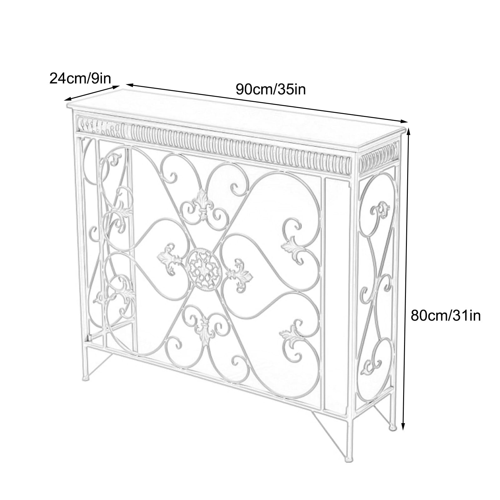 Copritermosifone con Piano in Legno, Copricalorifero Moderno Decorativo in Ferro Battuto, Mobiletto Decorativo per Soggiorno, Camera da Letto, Ingresso(White,90x24x80cm/35x9x31in)