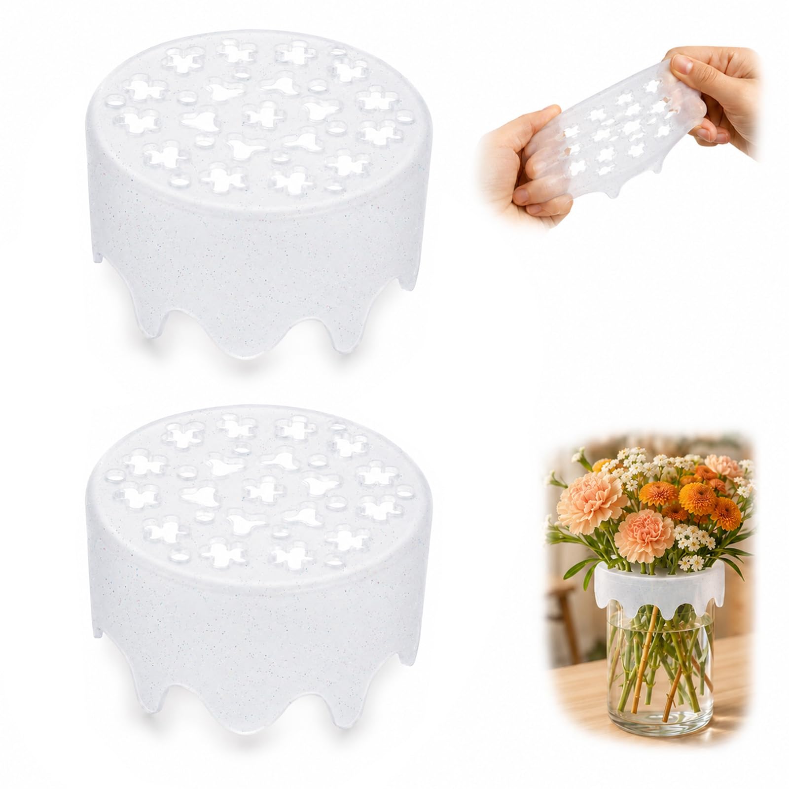 DVDVBOOM 2Pcs Silicone Flower Arranging Grid, Vase Buddy Reusable Floral Stem Holder for DIY Home Decor Arrangements, Waterproof & Flexible