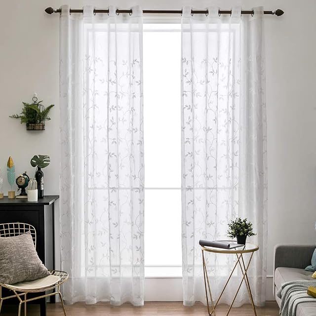 MIULEE Zasłona woalowa, z haftem, na przelotkach, do salonu, sypialni, przezroczysta, z oczkami, do salonu, sypialni, 245 x 140 cm (wys. x szer.), 2 sztuki w zestawie