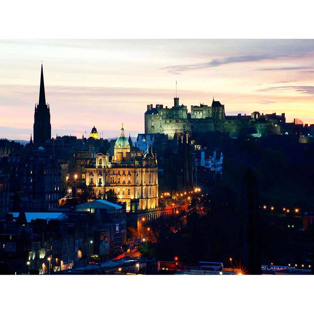 Wee Blue Coo Photo Cityscape Skyline Edinburgh Castle Sunset Dusk Art Print Poster Wall Decor 12X16 Inch