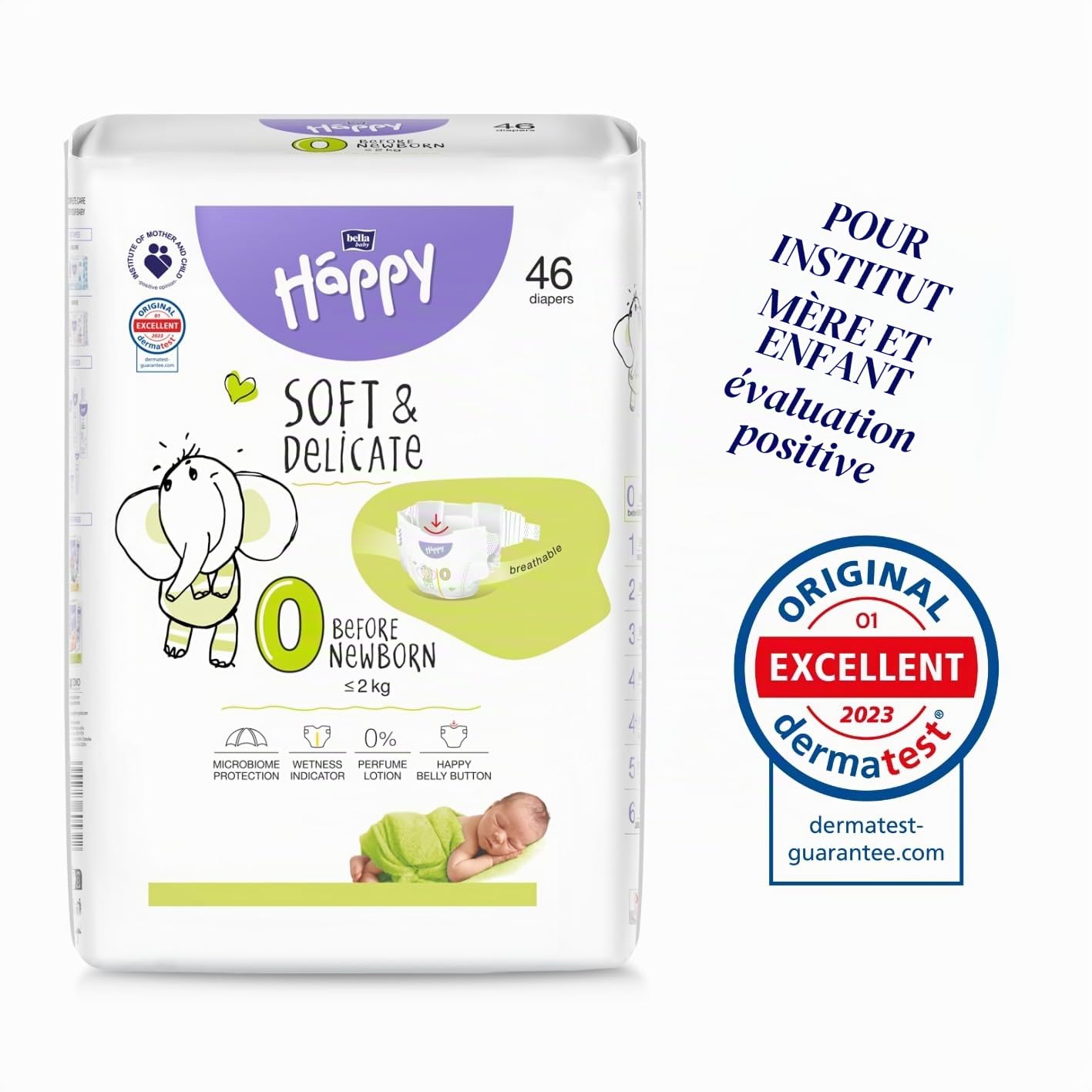 bella baby Happy Couches douces et délicates - Taille 0 Before Newborn < 2 kg (3 x 46 pièces) - Pour bébés prématurés ayant des besoins particuliers