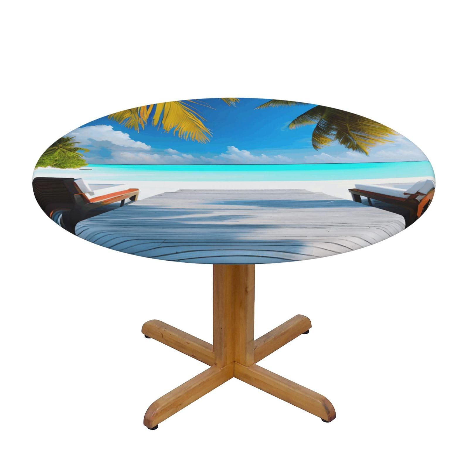 ZQYTGFDC Maldives Holidays S Decorative Round Tablecloth Waterproof Anti Stain Oil Proof Size for 40 50 inch