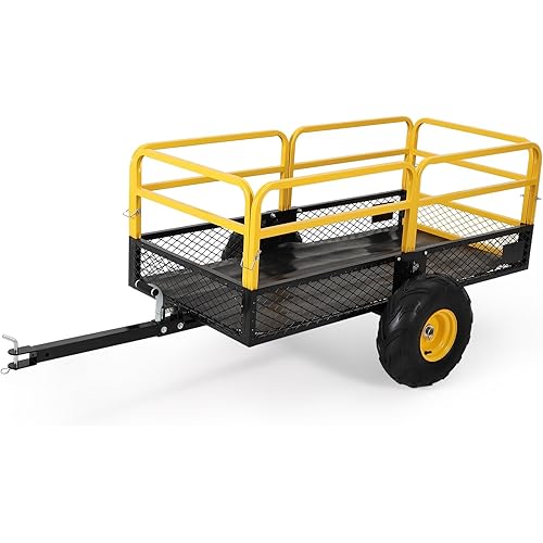 22 Cu.Ft 1600Lbs Steel ATV UTV Trailer Tow Behind Dump Cart, Heavy Duty Pull Behind Utility Dump Trailer for Lawn Mower Trailer Tractor Garden Yard with Removable Rear Panel