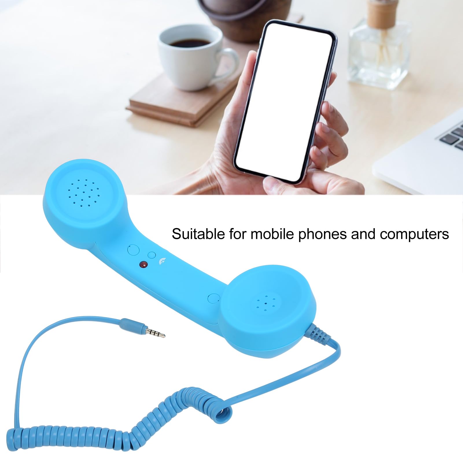 Combiné Téléphonique Rétro de 3,5 Mm, Récepteur de Téléphone Portable Filaire Résistant aux Radiations, Haut-Parleur Micro pour Tous Les Smartphones et Ordinateurs avec Prise