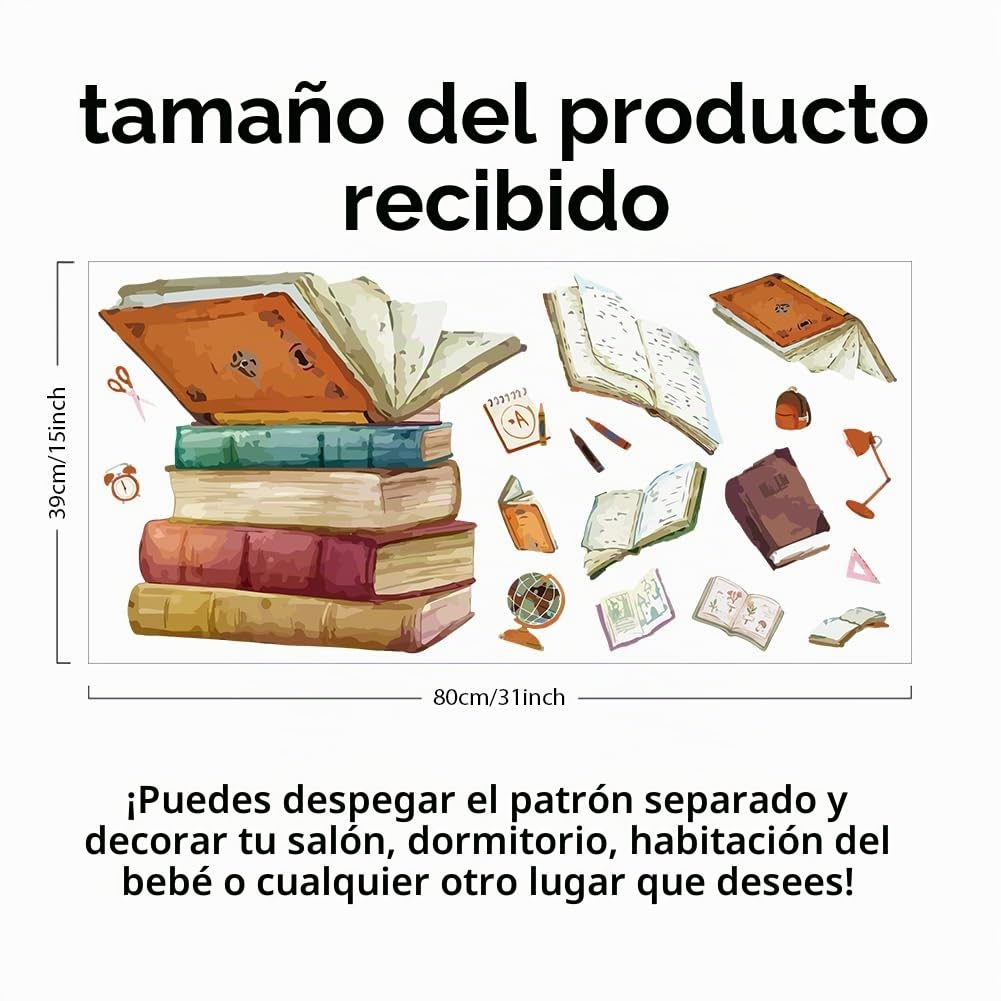 SUPERDANT Calcomanías de pared de libro mágico calcomanías de pared para aula libro volador bolsa escolar calcomanías de pared para guardería regla globo biblioteca decoración de pared para 80x39CM