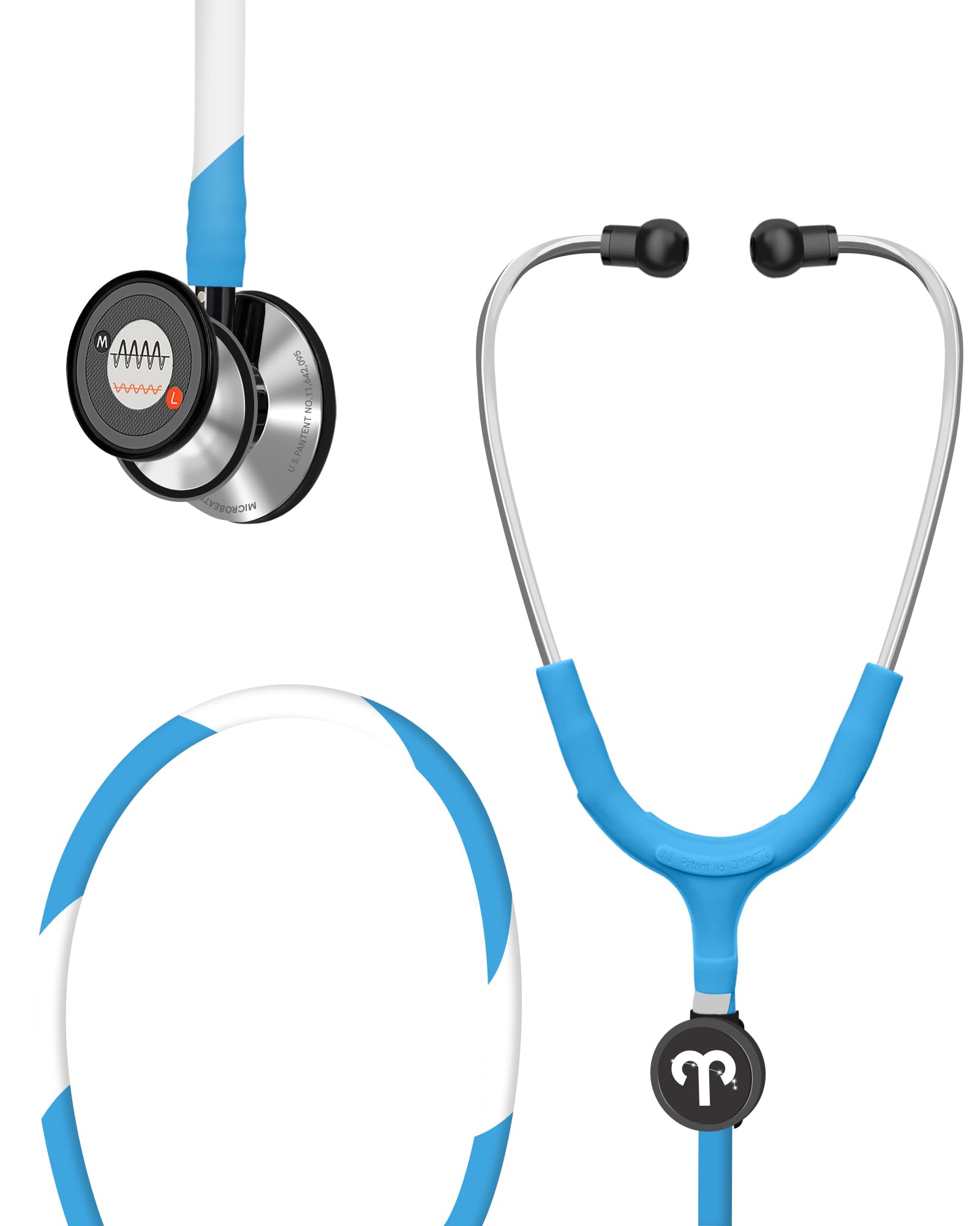 FriCARE Tunable Stethoscope - Dual Head Estetoscopio for Nurses, Doctors, Paramedics, Students, Duo Frosted Blueberry Tube, Classic Steel Finish