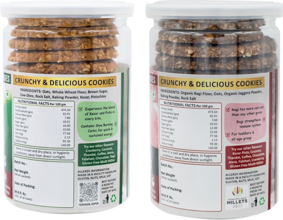 Fore Noon Gluten Free Ragi Jaggery & Kesar Pista Oats Cookies (356 g, Pack of 2)