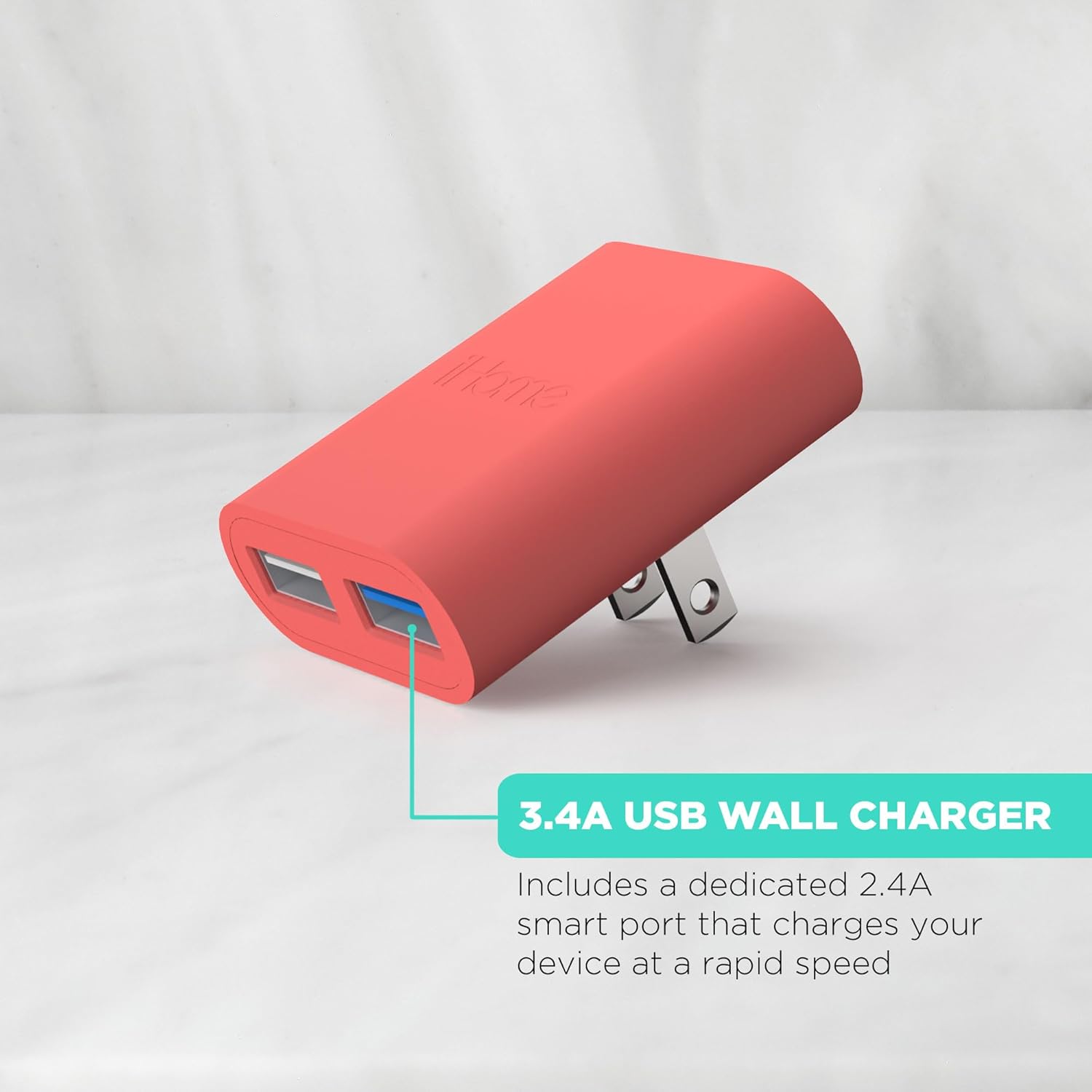 iHome 2-Port USB Wall Charger, AC Pro Multiport Plug Adapter, Phone Charging Block with Dual Ports, Flat Wall Adapter for Home & Travel - Image 4