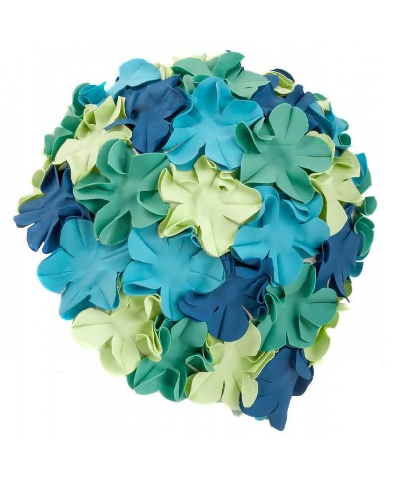 Aqua-Speed Men's Bloom Latex s Swim Cap, Blue/Navy/Dark Light Green, One Size