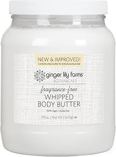 Ginger Lily Farms Whipped Body Butter for Dry Skin - Ultra-Hydrating Vegan Cruelty-Free Fragrance-Free 59oz