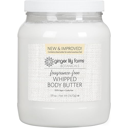 Ginger Lily Farms Botanicals Whipped Body Butter for Dry Skin, Ultra-Hydrating, 100% Vegan & Cruelty-Free, Fragrance-Free, 59 Ounces