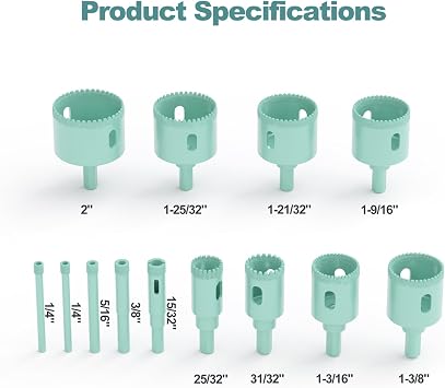 CATITO 13PCS Diamond Hole Saw, Tile Drill Bit Kit with Serrated Brazed Core Drill Bit Set for Hollow Drill Sawing of Ceramics, Glass, Tile, Plaster, Marble and Granite