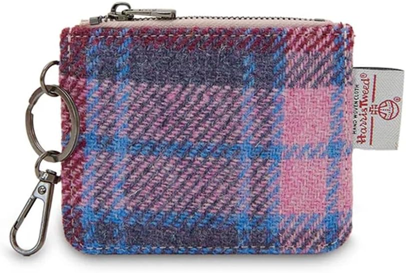Islander The Card Zip Wallet Microfibre Leather and Harris Tweed (Black Herringbone)