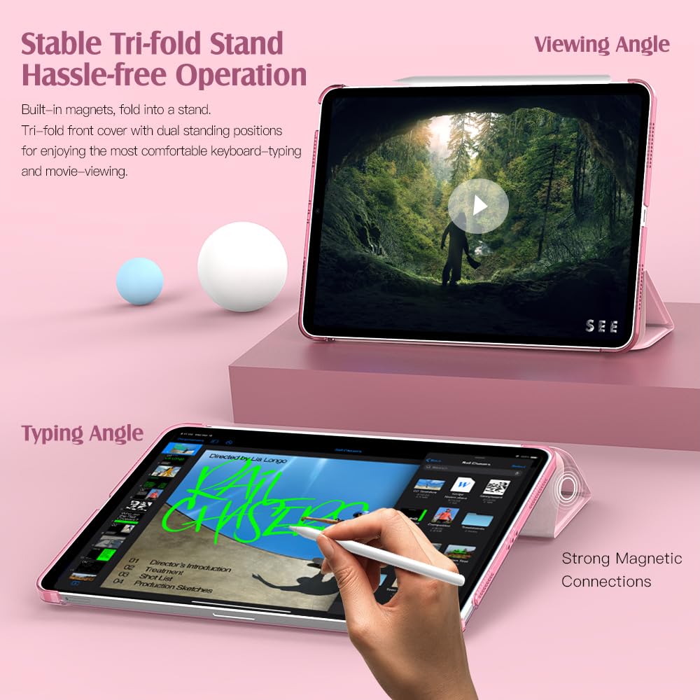 TiMOVO Etui do iPad Air 11" M4/M3/M2, Air 5./4. gen. 10,9", Nosegay Pink | Smukła podstawka, twarda półprzezroczysta tylna obudowa, obsługa Touch ID i automatyczne usypianie/wybudzanie