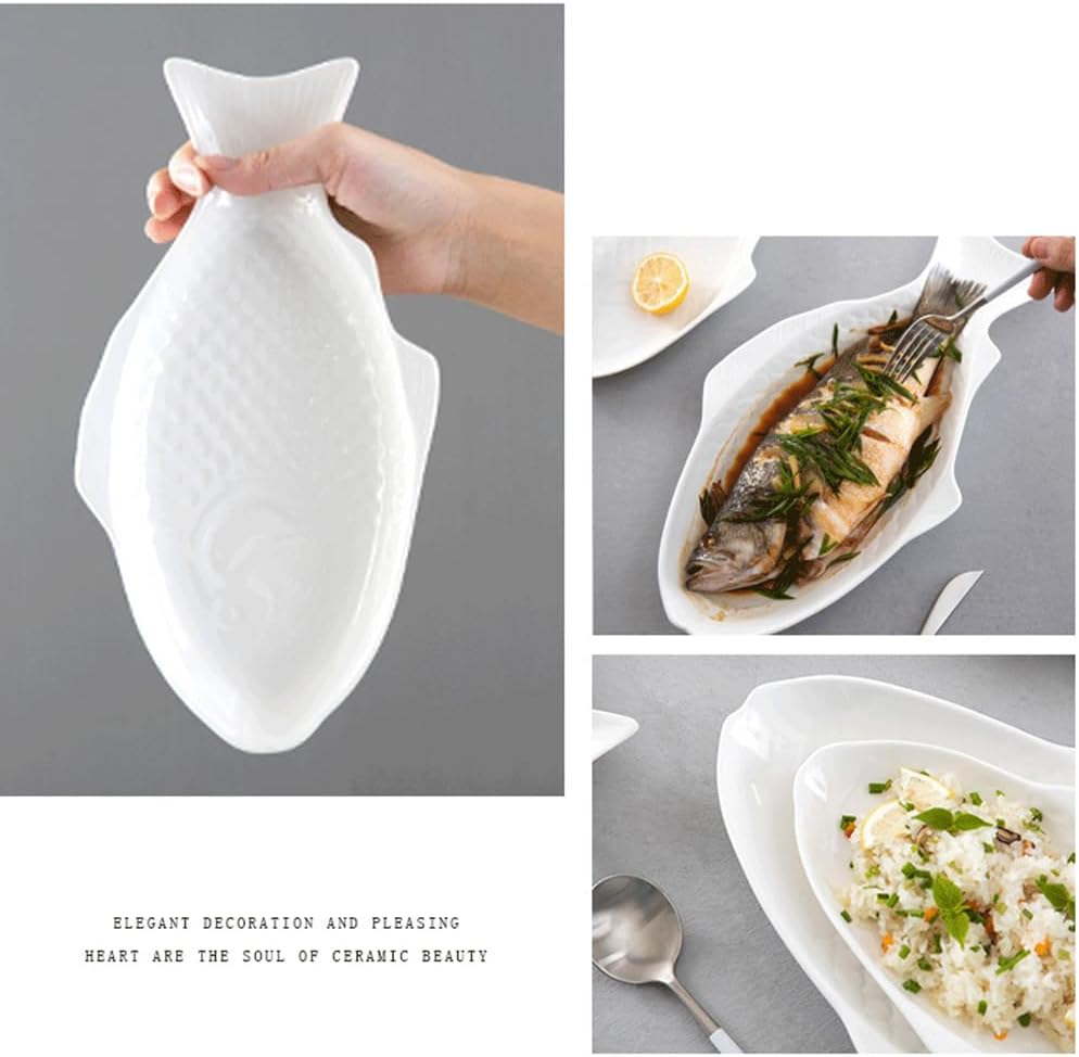 Fish Shaped Plate 15inch White Ceramic Fish Dish Creative Serving Decorative Platter Snack Storage Fruit Storage Platter for Restaurants Kitchen Home