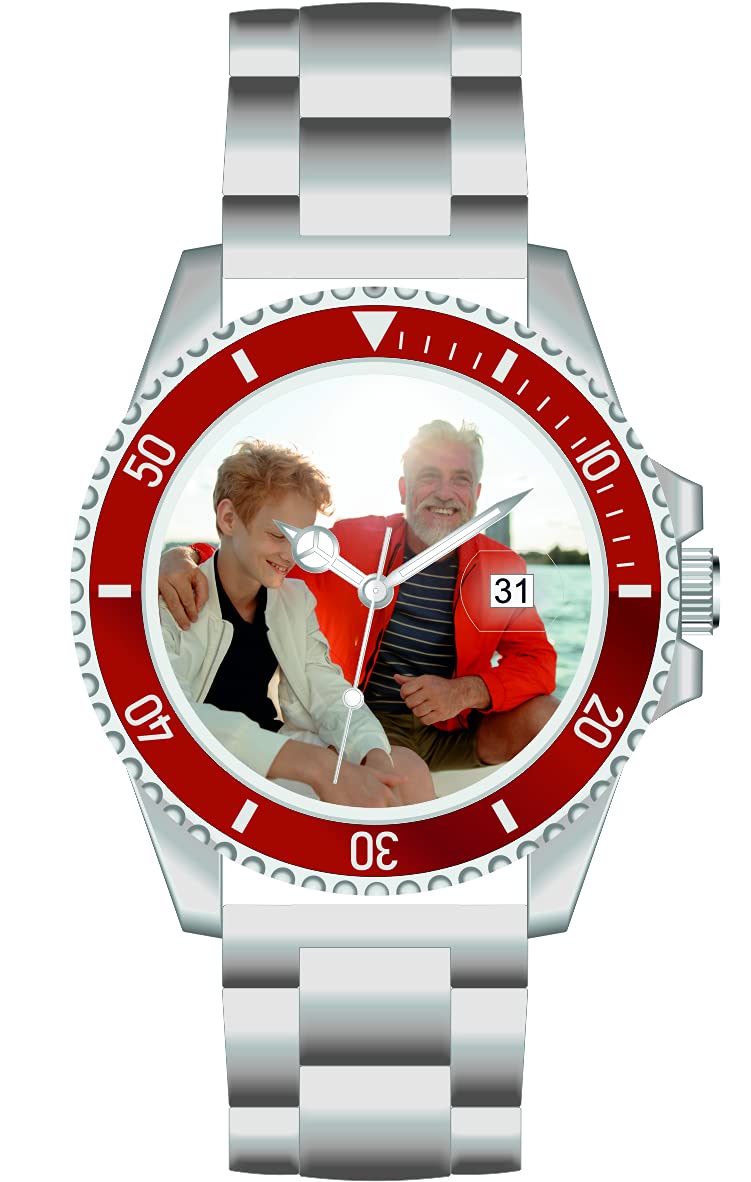 memories Orologio con foto, diametro 40 mm, cinturino in acciaio inox, 3 bar, datario, prodotto in Germania, argento, Bracciale