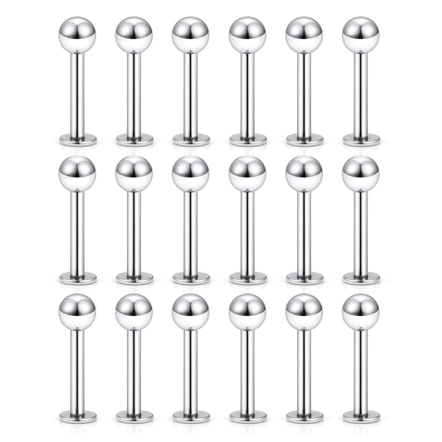 Yaalozei 20G 16G 14G 12G Lip Labret Monroe Medusa Ring Studs 316L Surgical Steel Tragus Helix Cartilage Earring Tongue Cheek Dimple Piercings Jewelry Bar Length 6mm 8mm 10mm 12mm 14mm 16mm 19mm 18PCS