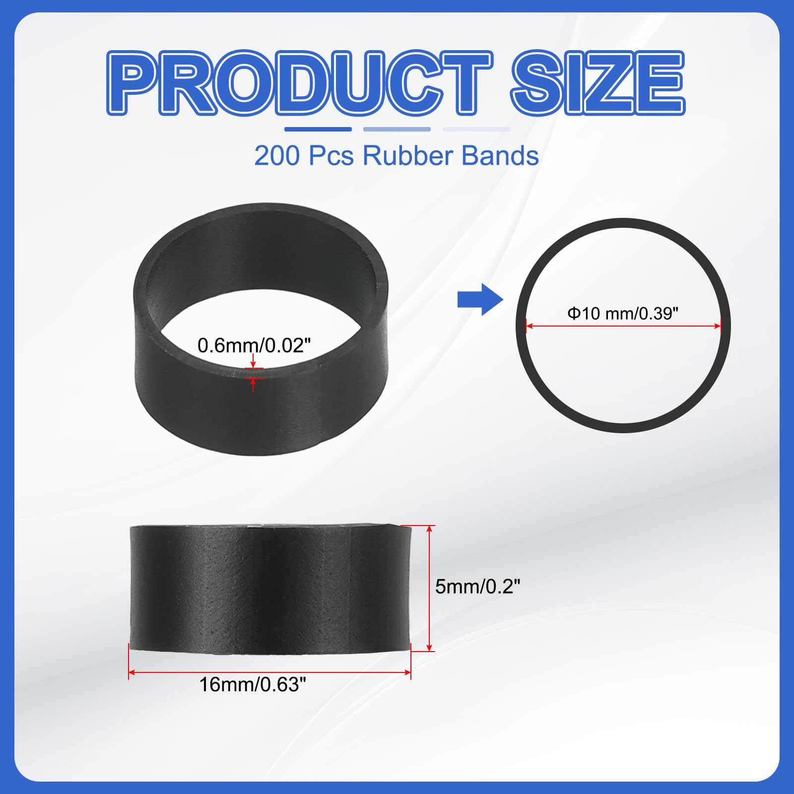 PATIKIL Silicone Rubber Bands Cable Ties 0.6", 200 Pcs Flat Rubber Elastic Band for Office Supplies Home Cord Wrapping Black - Image 2