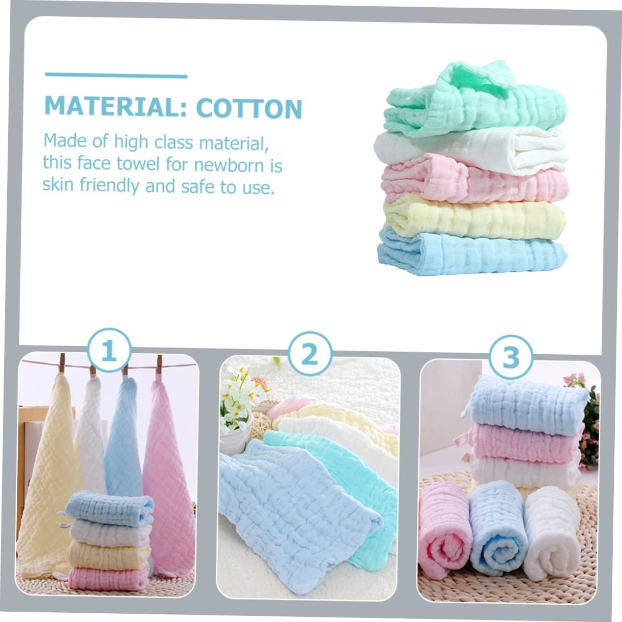 5pcs Newborn Cotton Face Towels Soft Reusable Essential for Face Hand Towels Cotton Boy Girl Facial Must Haves