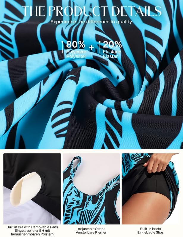 Hanna Nikole Tankini Damen Set Badeanzug Bauchweg Zweiteilig Push Up Eingearbeiteter BH Bademode und Eingearbeitetes Höschen High Waist Badeshorts Mit Taschen Verstellbare Schwimmanzug
