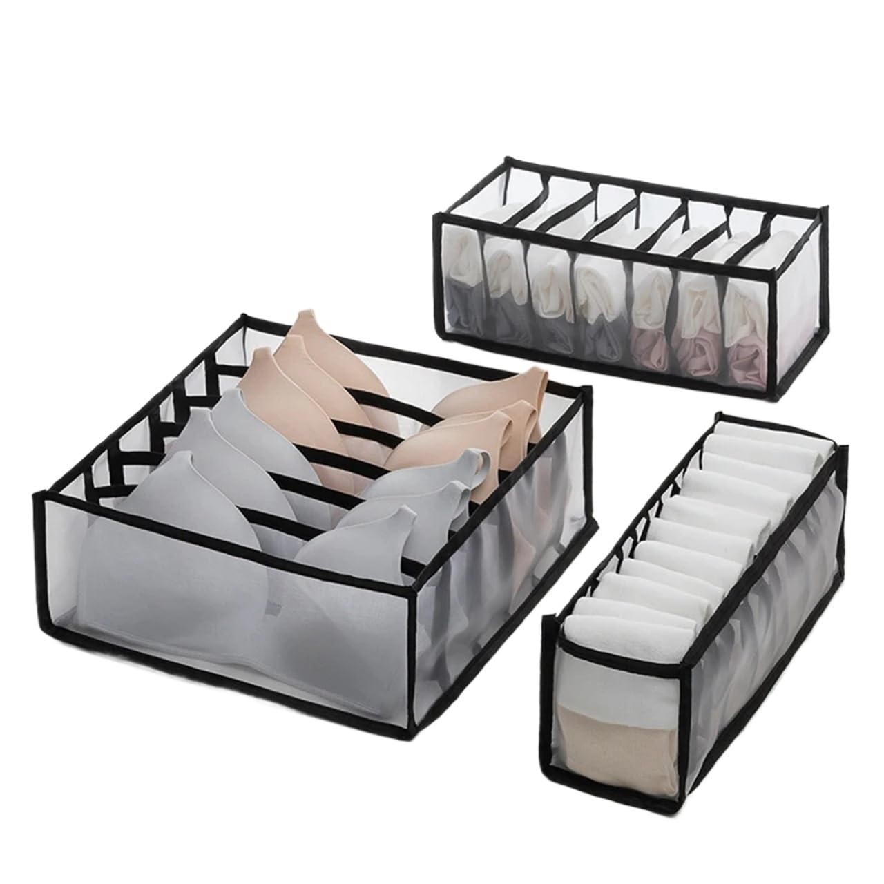 GYTTDERFL Sock Organiser Closet Organizer For Underwear Socks Home Cabinet Divider Storage Box Drawer Organizers Bra(Black 3PCS)