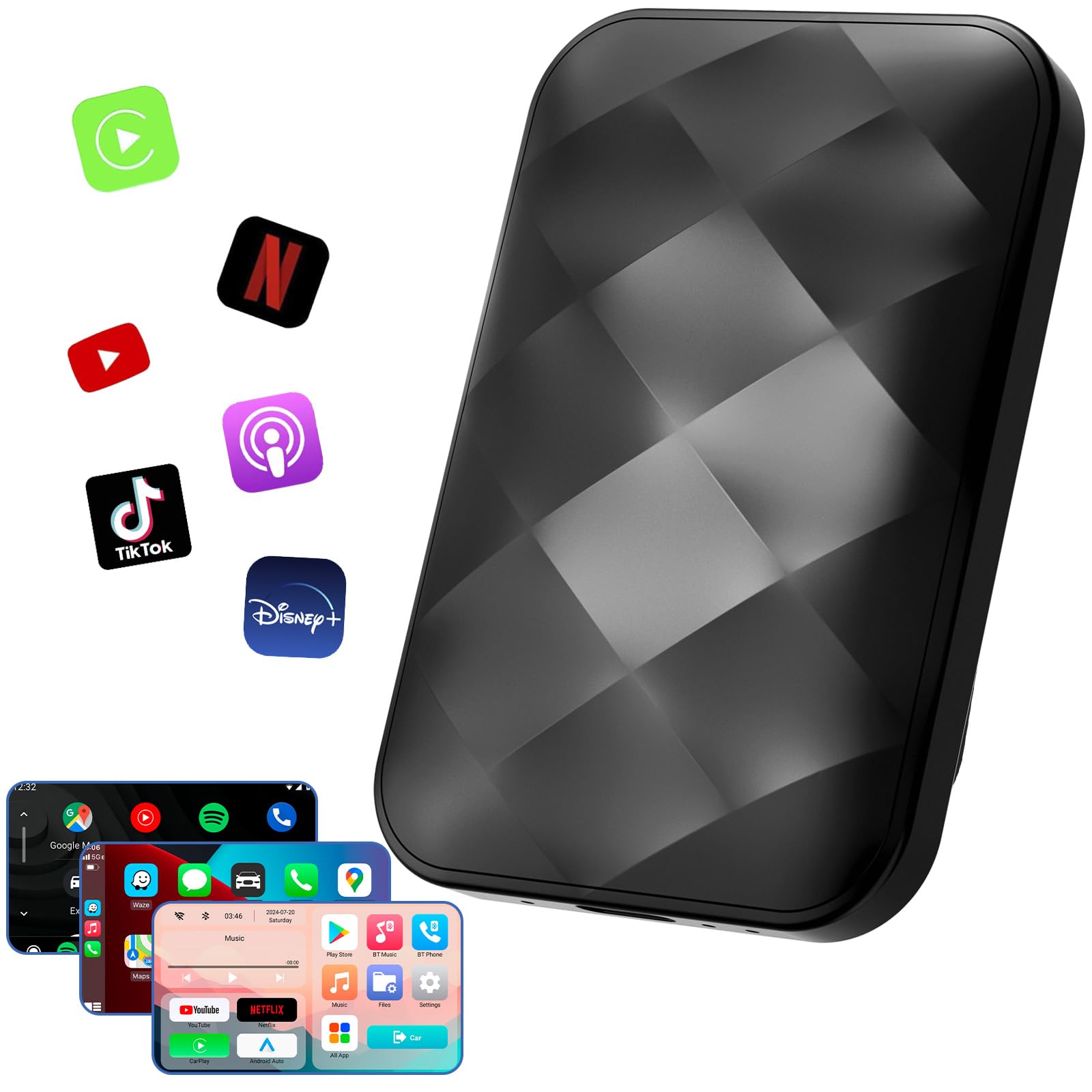 KE'VERSO Wireless CarPlay Adapter & Android Auto Wireless Adapter for iPhone,Magic Ai Box Streaming Device for Cars with OEM Wired CarPlay, Magic Link CarPlay Support Netflix, YouTube, Hulu+