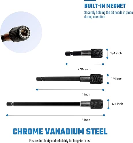 Miniatura 3 de 6PCS Juego de Adaptador de Extensión de Broca de Liberación Rápida para Destornillador, Soporte de Punta de Destornillador de 2.36" 4" 6" 1/4
