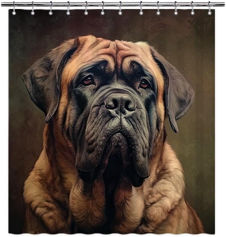 Cute Mastiff Shower Curtain Colorful Dog Pet Animal Art Print Bath Curtains for Bathroom Home Decor with 12 Hooks Waterproof Fabric 72x72 Inch