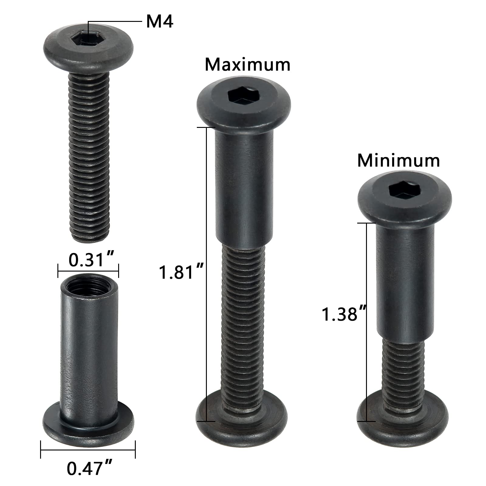 Black Furniture Connector Bolts - 40 Sets -2 Black Furniture Connector Bolts - 40 Sets -2