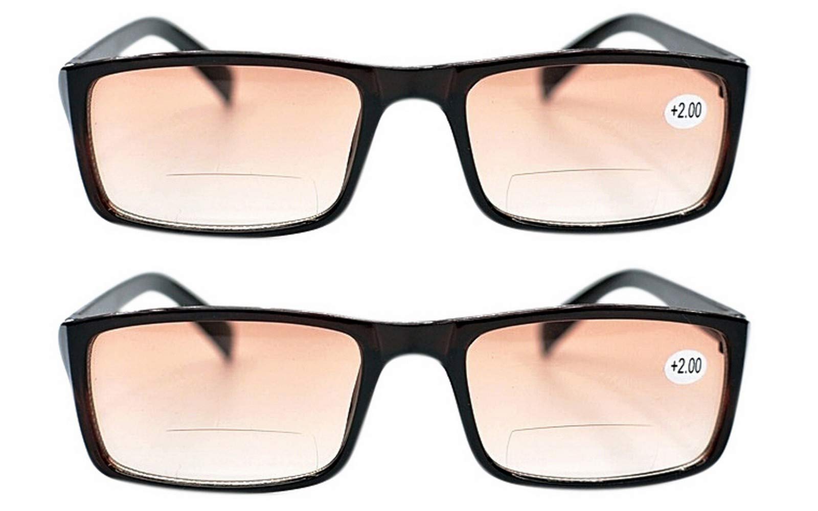 Fads & Fashions Unisex 2 Pairs Brown Tn68 Any 2 Pairs Mixnmatch Tinted Bifocal Multi Pupose Sunglasses & Sun Reading Glasses In Brown Black Or Grey With 9 Lens Strengths (, 2.25)