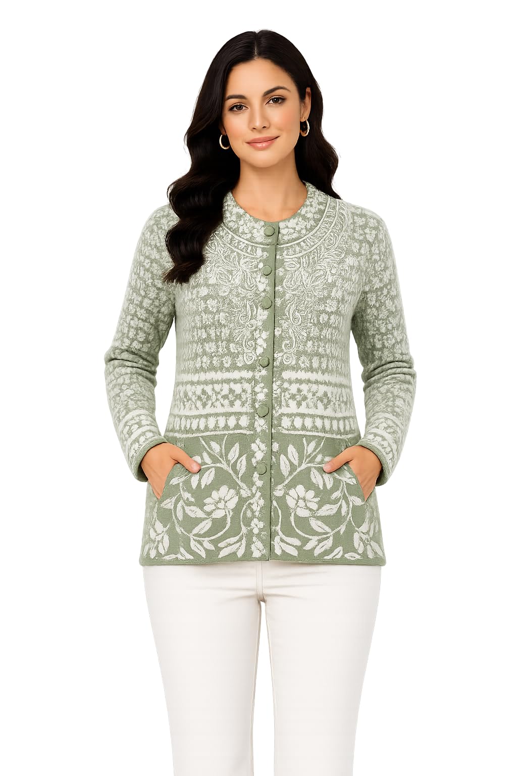 Embroidered Casual Knitted Print Women Cardigan for Winter-image-15