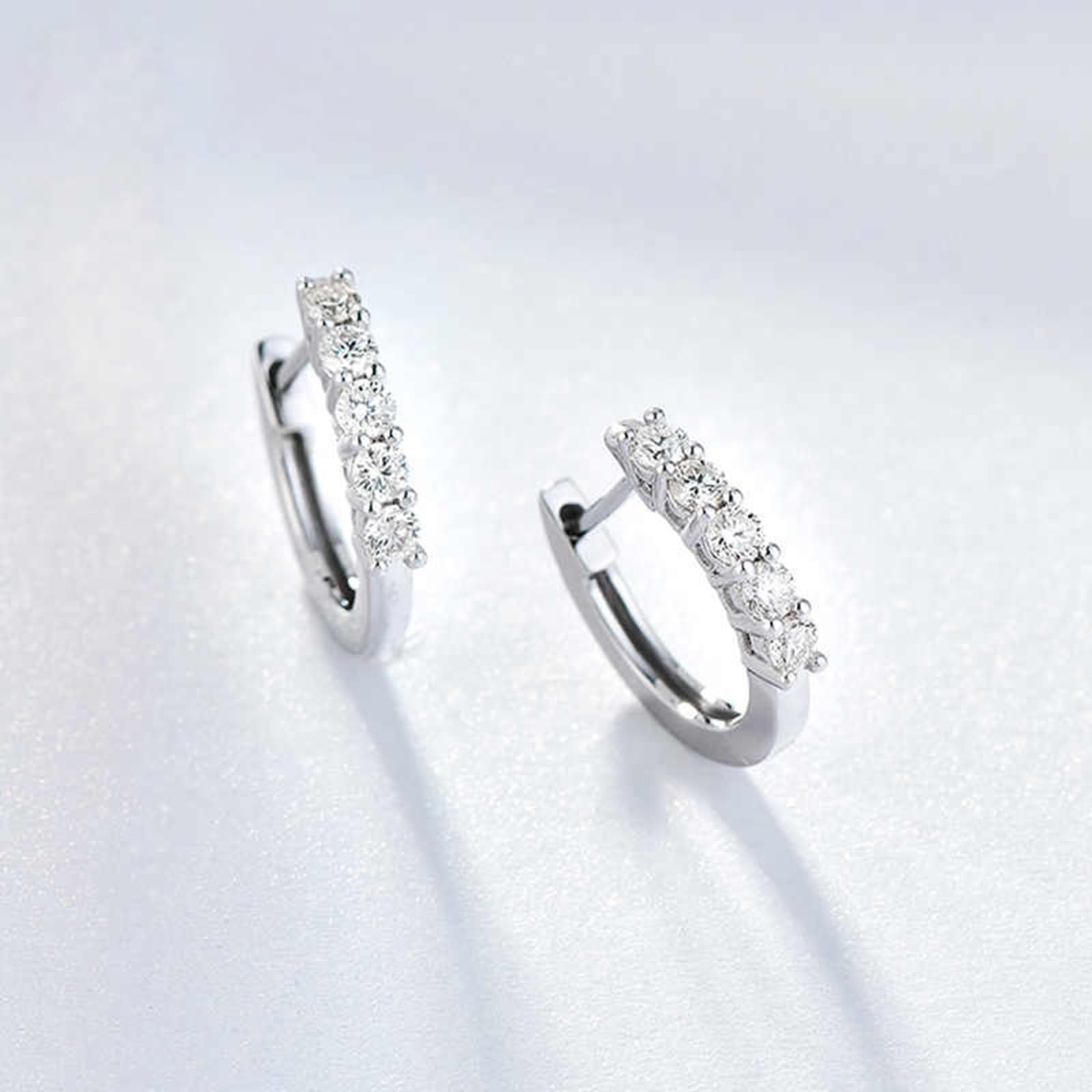 KnSam Białe złoto Au750 Creole Hoop, 0,3 ct laboratorium stworzone diamenty kolczyki damskie wiercone, szlif okrągły, białe, prawdziwe złoto, kolczyki bez niklu 18 K