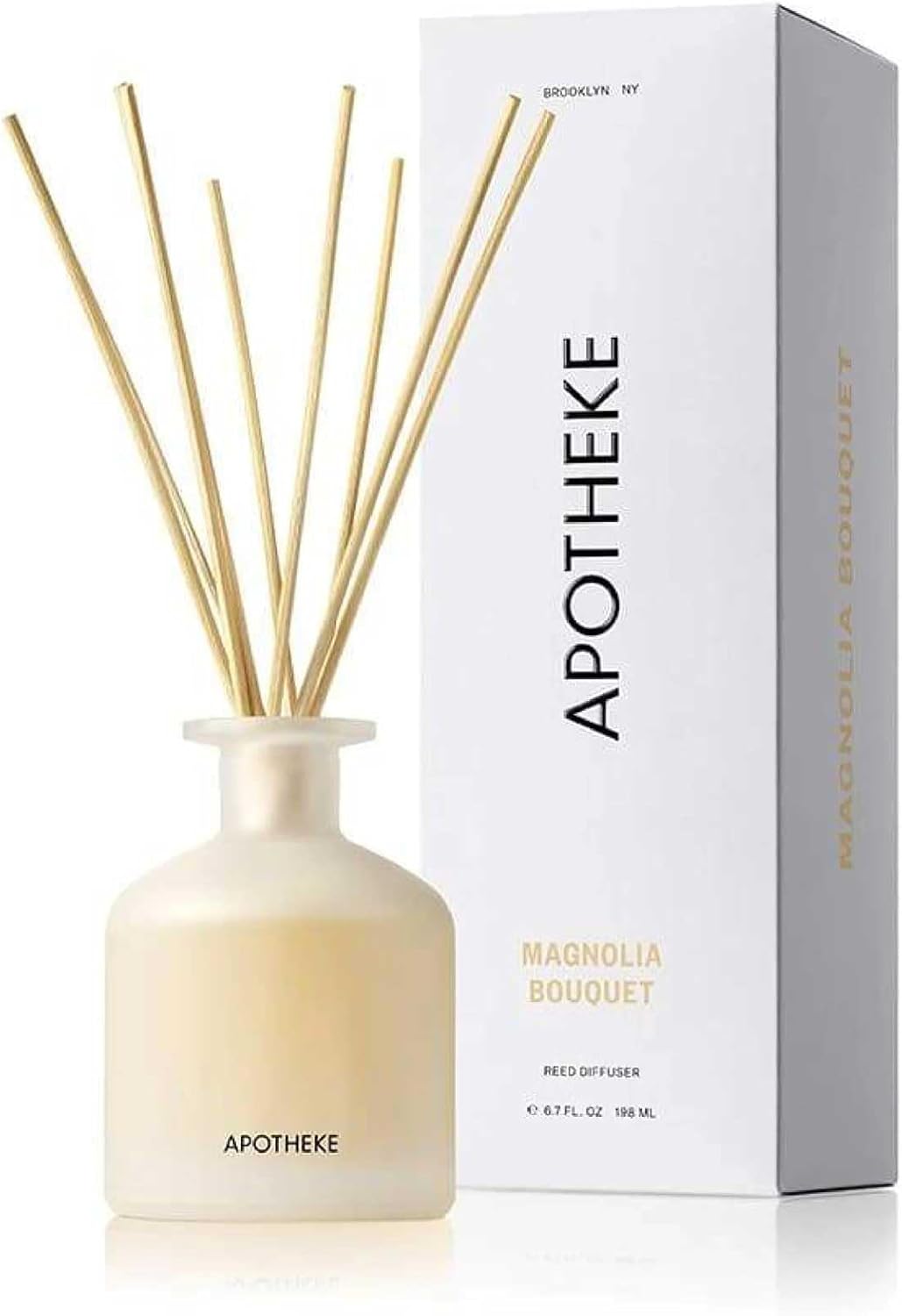 Apotheke Luxury Scented Reed Diffuser for Home, Magnolia Bouquet – 6.7 Fl Oz Essential Oil Aromatherapy – 10 Rattan Scent Sticks Room Diffuser – Long-Lasting Fragrance for Bedroom, Home, Bathroom