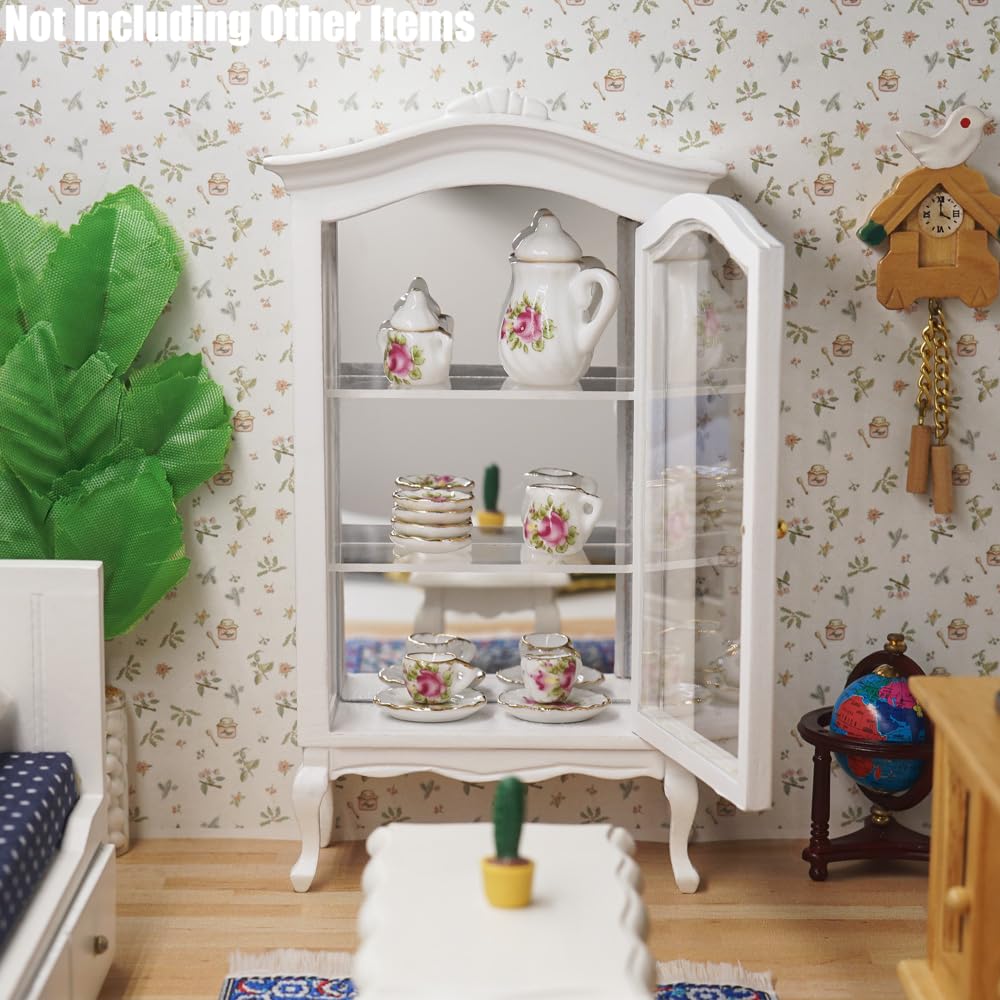 Odoria Vitrine Miniature 1/12 – Bibliothèque Armoire Victorienne Blanche Avec Miroir – Pour Salon, Salle à Manger, Collection