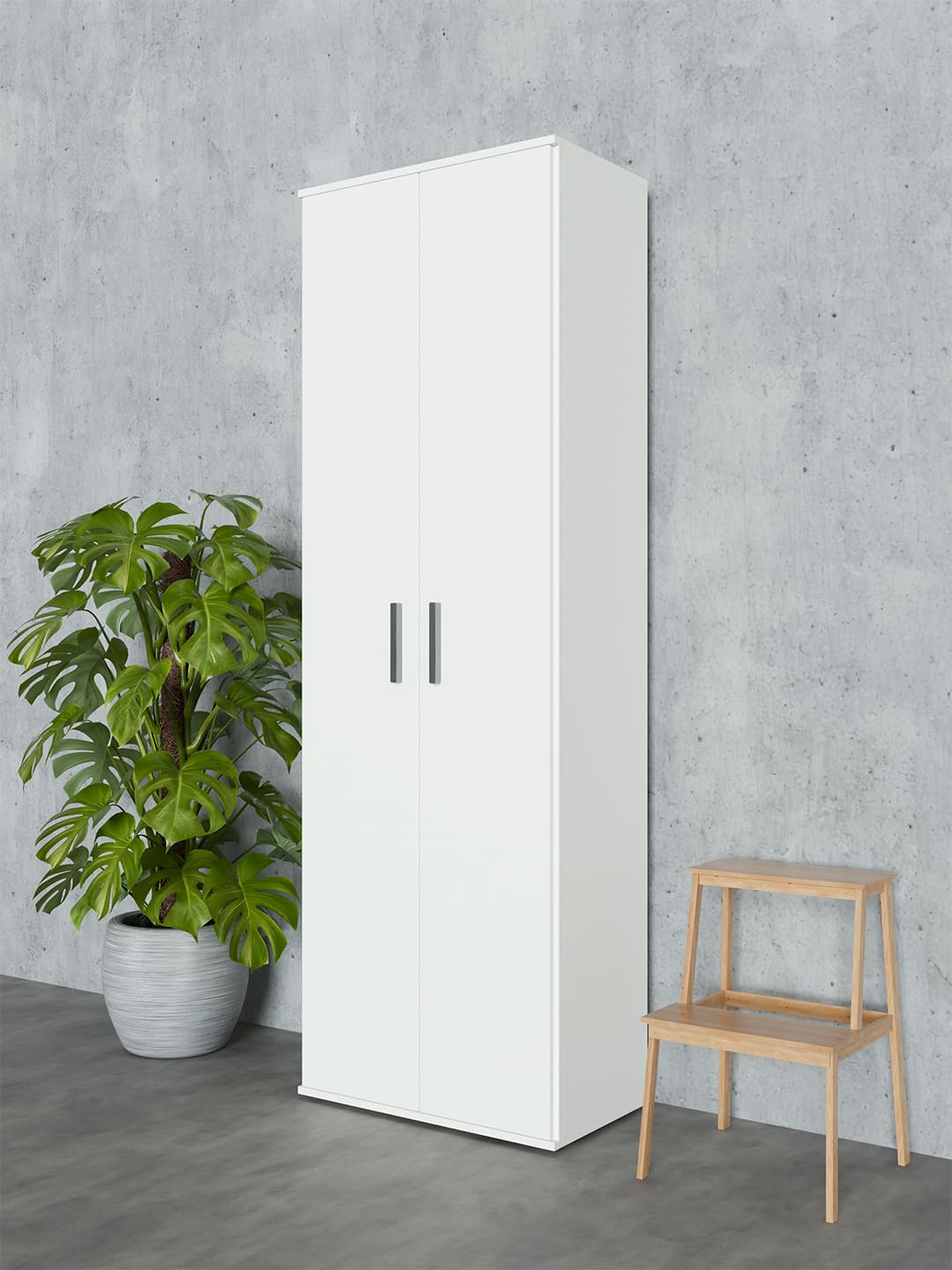 Happy Babies Utility-Schrank 60 cm | Weiß | Vorratsschrank für Staubsauger, Mopps & Reinigungsmittel | 176 cm hoch – Laminierte 16 mm Platte, Mattes ABS-Finish (Weiß)