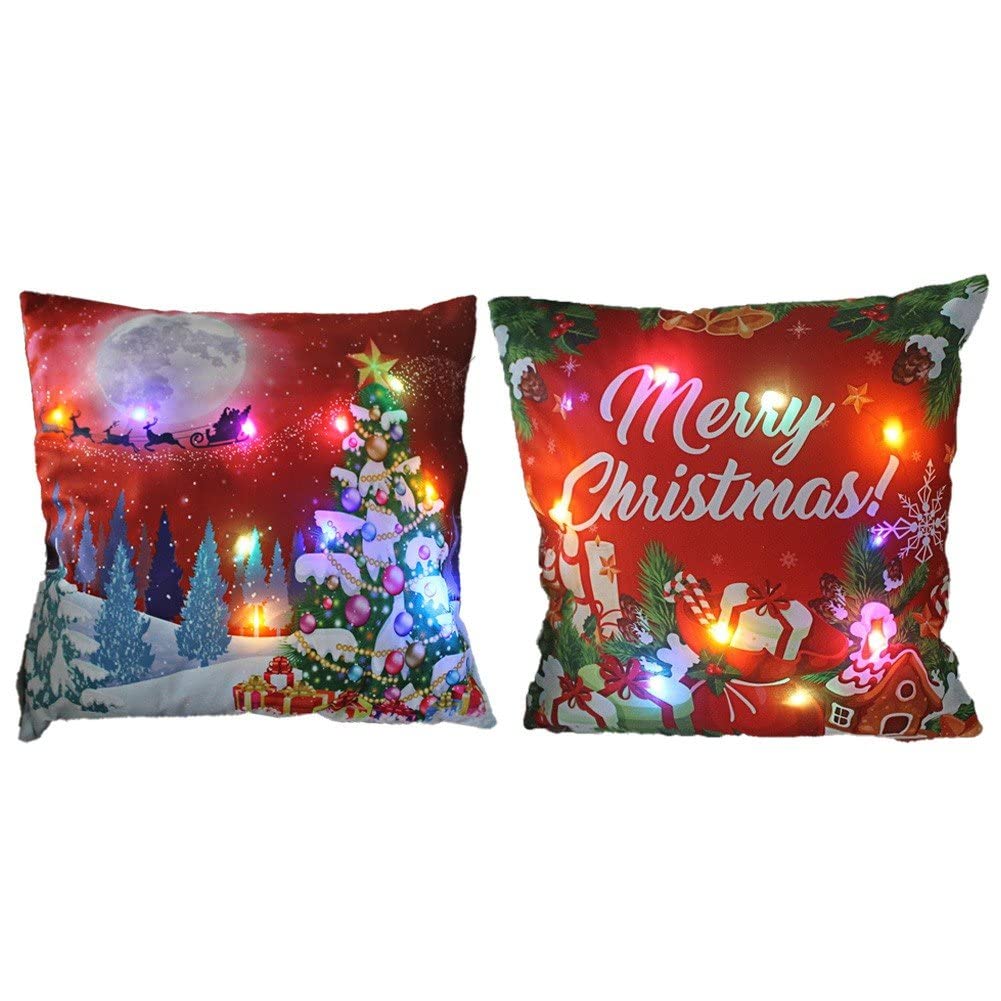 Wudaizhi Style2 Christmas Cushion Cover 45X45 Led Light Christmas Decorations For Home Santa Claus Printed Christmas Pillow Case