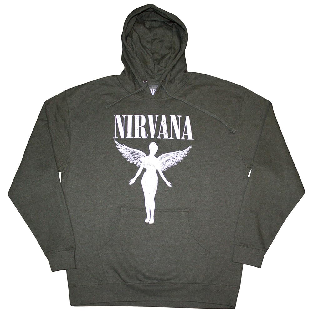 Rock Off Officially Licensed Products Men's Green Nirvana Angelic Mono Logo Pullover Hoodie Xl