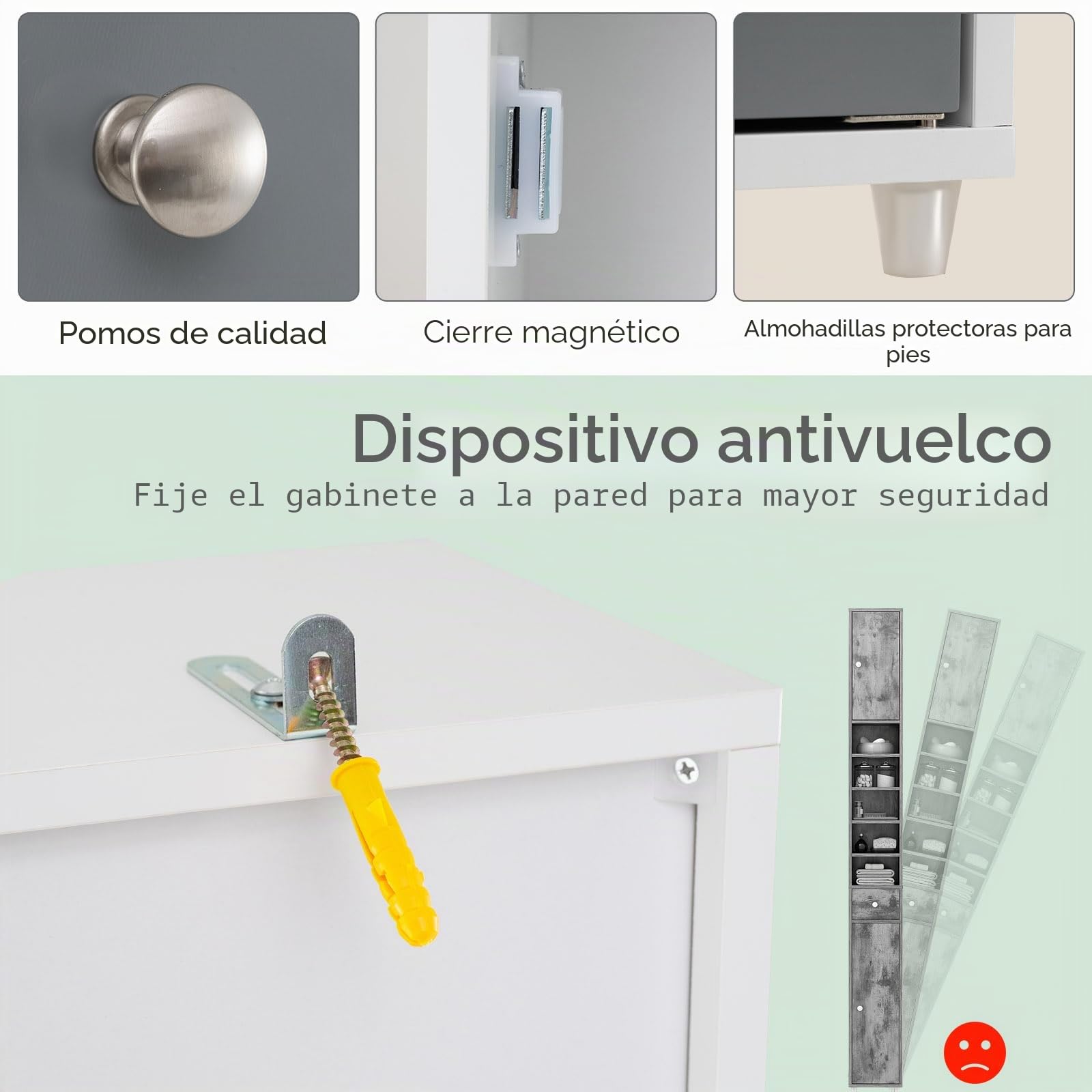 LIFEZEAL Columna de Baño de Madera Que Ahorra Espacio, Mueble Multiusos con 2 Puertas y 1 Cajón y 5 Estantes Ajustables, 20 x 20 x 180 cm, Armario Esquinero de Suelo con Dispositivo Antibalanceo