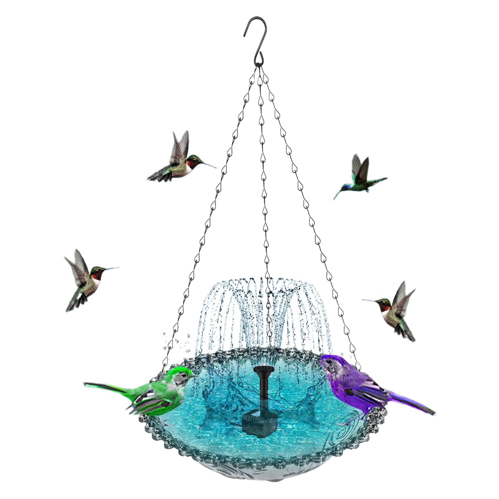 Vasca per uccelli | Fontana solare per uccelli – Mangiatoia da appendere per vasca da bagno per colibrì, giardino, balcone all'aperto, attrazione per la fauna selvatica